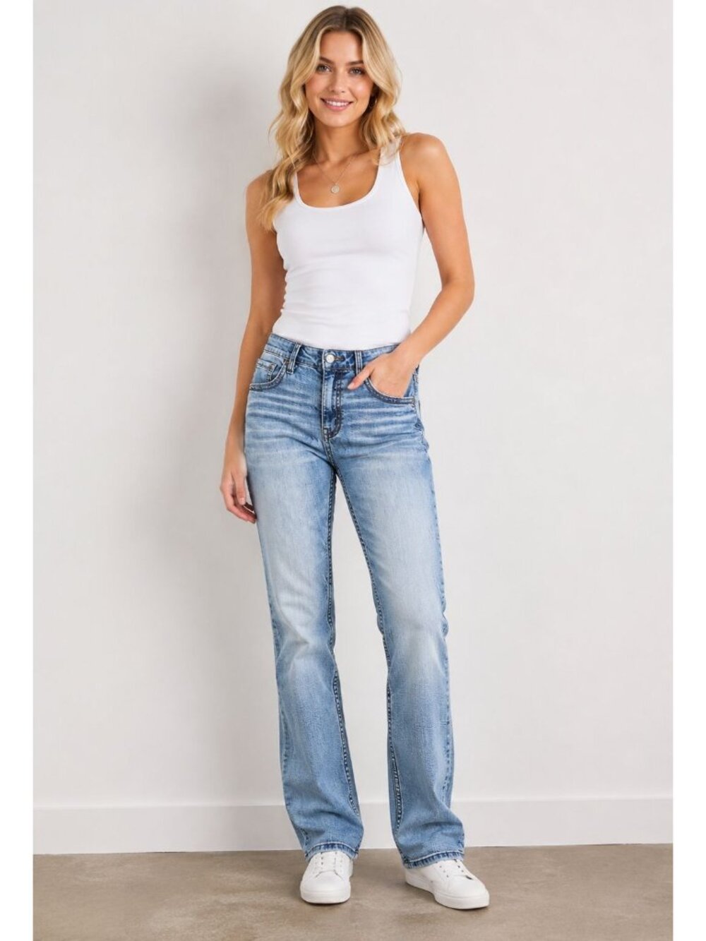 BKE Women's Jake Straight Leg Jeans Medium Wash Whiskered 36x30